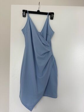 Sleeveless Draped V-Neck Mini Dress in Light Blue